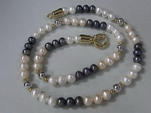 6-7mm Pearl Necklace 18" + 925 Silver, 18K G.P.Clasp [e483]
