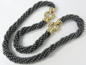 4mm 6-Row Hematite Necklace 18" & Bracelet 7.5" 18K G.PClasp [e1936]
