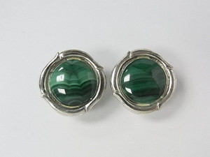 925 Sterling Silver 25mm A Grade Green Malachite Post Earring [e903]
