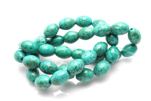 8x12mm Tibetan Turquoise Rice Beads 15.5" stabilized [t2c8]