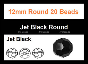 12mm Jet Black Crystal Faceted Round 20 Beads 12mm Jet Black Crystal Faceted Round 20 Beads
