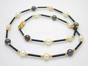 6-7mm Black Onyx Necklace 17" [e3034]
