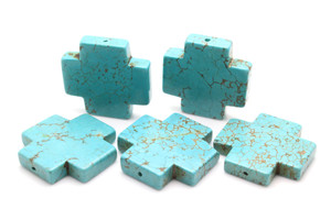 40mm Blue Turquoise Torques Plus Sign Beads 5pcs. [t261f-5]