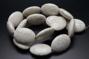 18x25mm White Turquoise Puff Oval Beads 15.5" stabilized [t7w18]