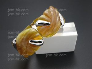 30mm Free Size Amber Horn Bangle & 925 Sterling Silver [z7912]