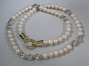 6-7mm Pearl Necklace 18" + 925 Silver, 18K G.P.Clasp [e1996]
