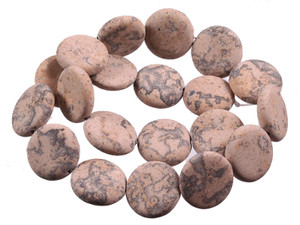 20mm Matte Sand Jasper Puff Coin Beads 15.5" natural [s363m]