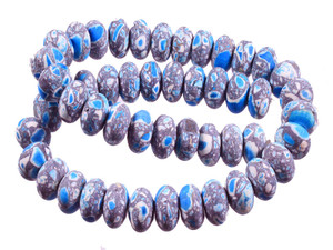 14mm Matte Mosaic Blue Turquoise Rondelle Beads 15.5" stabilized [t3m14bm]