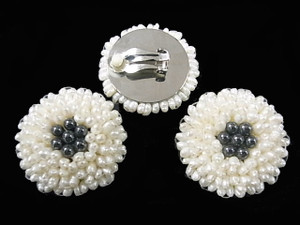 35mm Freshwater Pearl Sun Flower Earring Hematite , AA Grade Lustre [p204k]