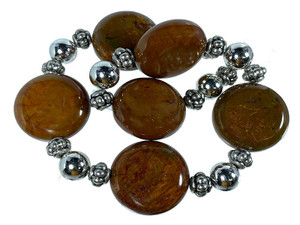 30mm Petrified Wood Agate Coin Beads 15.5" natural [w306b]