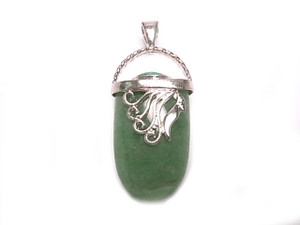 925 Sterling Silver 42mm Green Aventurine Pendant [y809e]