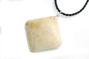 60mm Aragonite Diamond Shape Pendant with Black Satin Cord [y692ar]