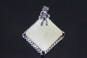 15x15mm New Jade Square Pendant Brass Silver Plated [y840f]