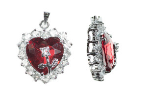 22x26mm Siam Ruby Red Heart Rhinestone With Flower Pendant [y211h]