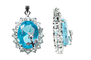 22x30mm Light Turquoise Oval Rhinestone Pendant With Flower [y104n]