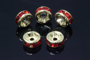 8mm Gold Plated Fire Red Crystal Rondelle Beads 10pcs. [y224h]