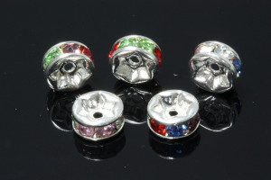 8mm Silver Plated Mix Colors Crystal Rondelle Beads 10pcs. [y231d]