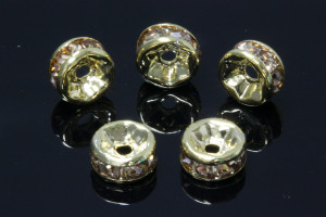 6mm Gold Plated Champagne Crystal Rondelle Beads 10pcs. [y228a]