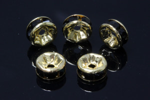 6mm Gold Plated Jet Black Crystal Rondelle Beads 10pcs. [y225a]