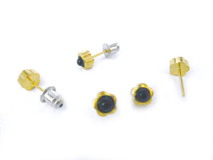 6mm Black Onyx Flower Design Earring [y268a]