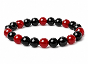 8mm Red Agate & Black Black Agate   Bracelet 7/5" dyed [8x49a]