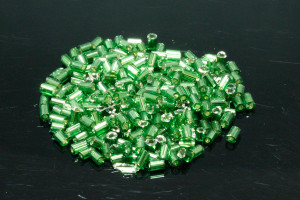 Bugle bead 1.5x2.5mm 1000pcs, Silver-Lined Green [g27-6]