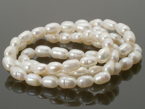 7-8mm White Rice Freshwater Pearl 14-15" A Grade Lustre [p7w]