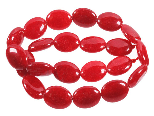 13x18mm Red Jade Puff Oval Beads 15.5" [s7b76]