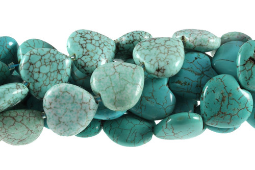 20x10mm Turquoise Puff Heart Beads 15.5" stabilized [t128a]