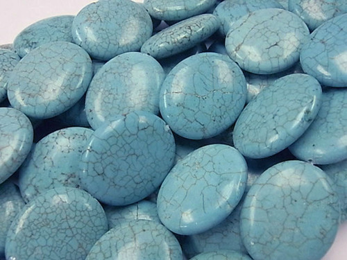 25x30mm Blue Turquoise Puff Oval Beads 15.5" stabilized [t301]