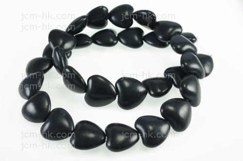14mm Black Magnesite Heart Beads 15.5" [t399k]