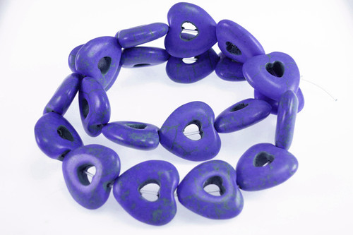 15mm Lapis Magnesite Hollow Heart Beads 15.5" [t408l]