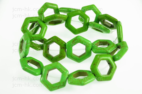 22mm Green Magnesite Hexagon Donut Beads 15.5" [t444g]