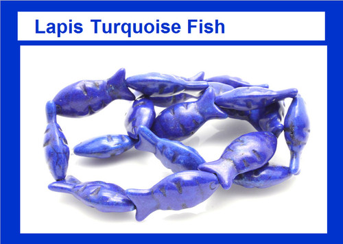 12x25mm Lapis Magnesite Fish Beads 15.5" [t461l]
