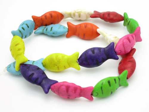 12x25mm Mix Magnesite Fish Beads 15.5" [t461x]