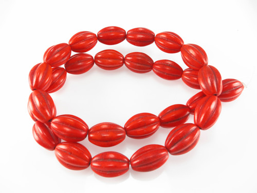 10x14mm Orange Magnesite Oval Rope Beads 15.5" [t512h]