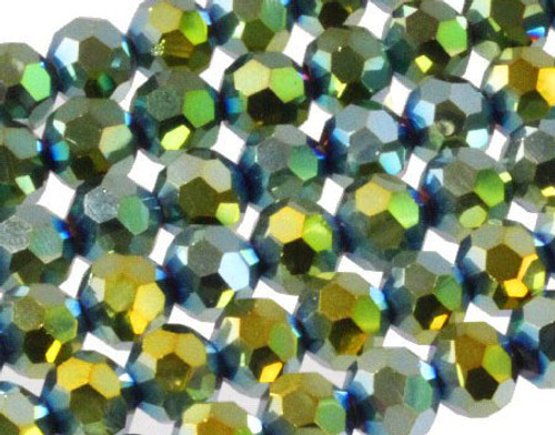 12mm Metallic Green Crysta Faceted Round About 72 Bead [uc10b20]
