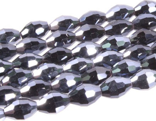 4x6mm Metallic Gray Glass Faceted Rice About 72 Bead 17" [uc11a15]