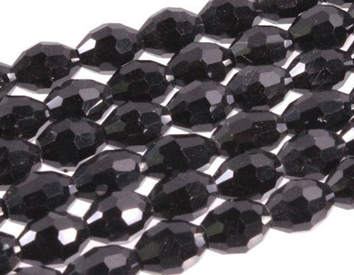 4x6mm Jet Black Glass Faceted Rice Beads 15.5" [uc11a2]