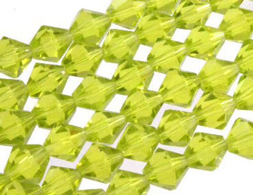 6mm Peridot Glass Faceted Bicone About 50 Bead 11" [uc22b25]