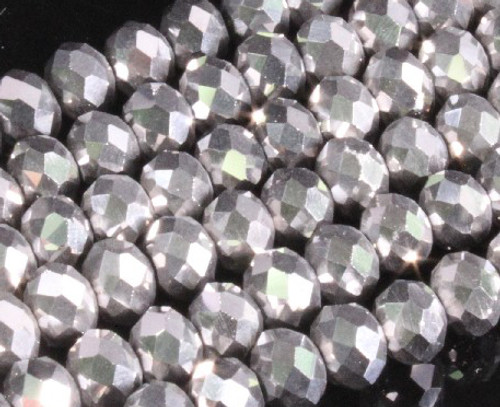 10x8mm Metallic Silver Glass Faceted Rondelle About 72 Bead [uc4b16]