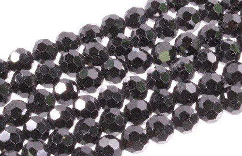 4mm Jet Black Glass Faceted Round About 95 Beads [uc6a2]
