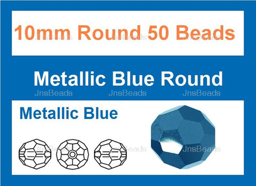 10mm Metallic Blue Crystal Faceted Round 50 Beads (Approx.18")