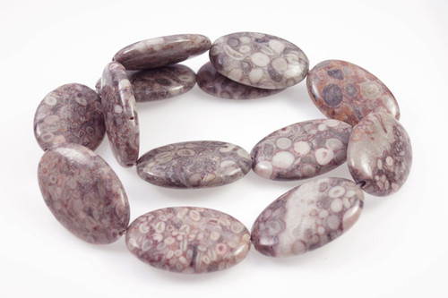 20x40mm Fossil Jasper Oval Beads 15.5" natural [w158]