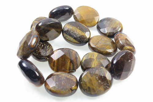 20x24x10mm Tiger Eye Faceted Oval Beads 15.5" [w333]