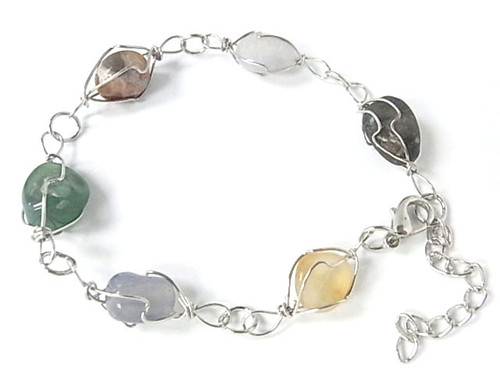 [x456a] 12mm 6 Color Natural Agate Bracelet With Extened Chain