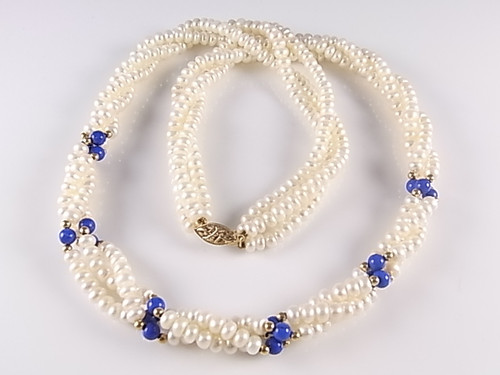 4-5mm 3-Row Freshwater Pearl Necklace 20" 14K 585 Gold Clasp & 36pcs.14K Beads