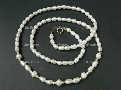 4-5mm Freshwater Pearl Necklace 17", 14k 585 Gold Clasp