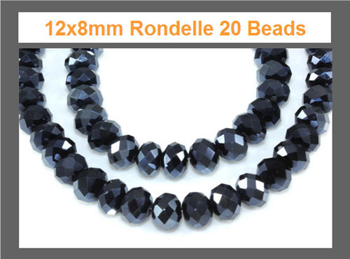 [ub5a15] 12x8mm Metallic Gray Crystal Faceted Rondelle 20 Beads