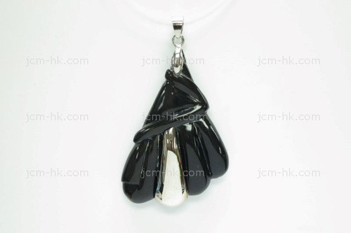 32X52mm Buffalo Horn Carved Designer Bead Pendant With 925 Silver Setting [z1543]